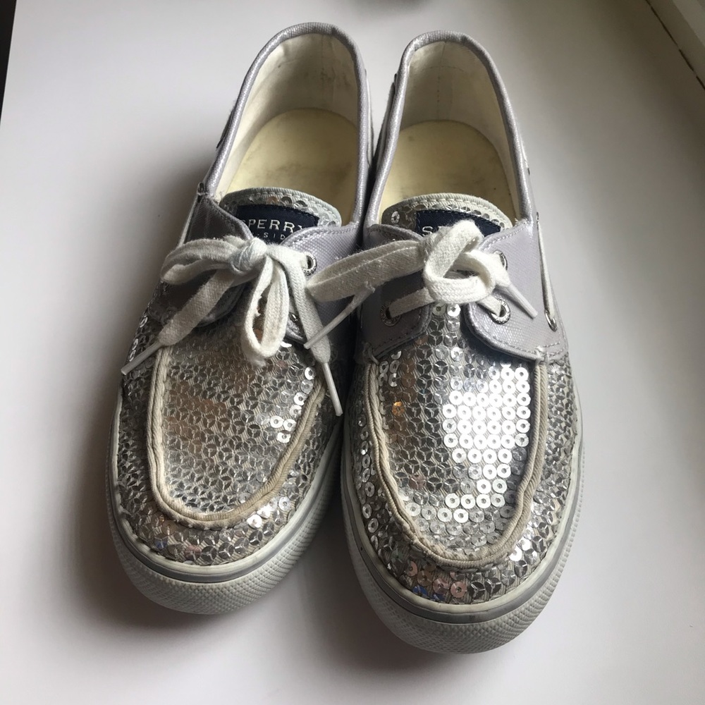 Sperry Silver Sequin Boat Shoe Sneakers